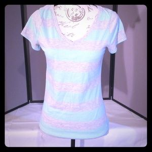 Blue & Grey Striped V Neck XXI Tee Size Medium